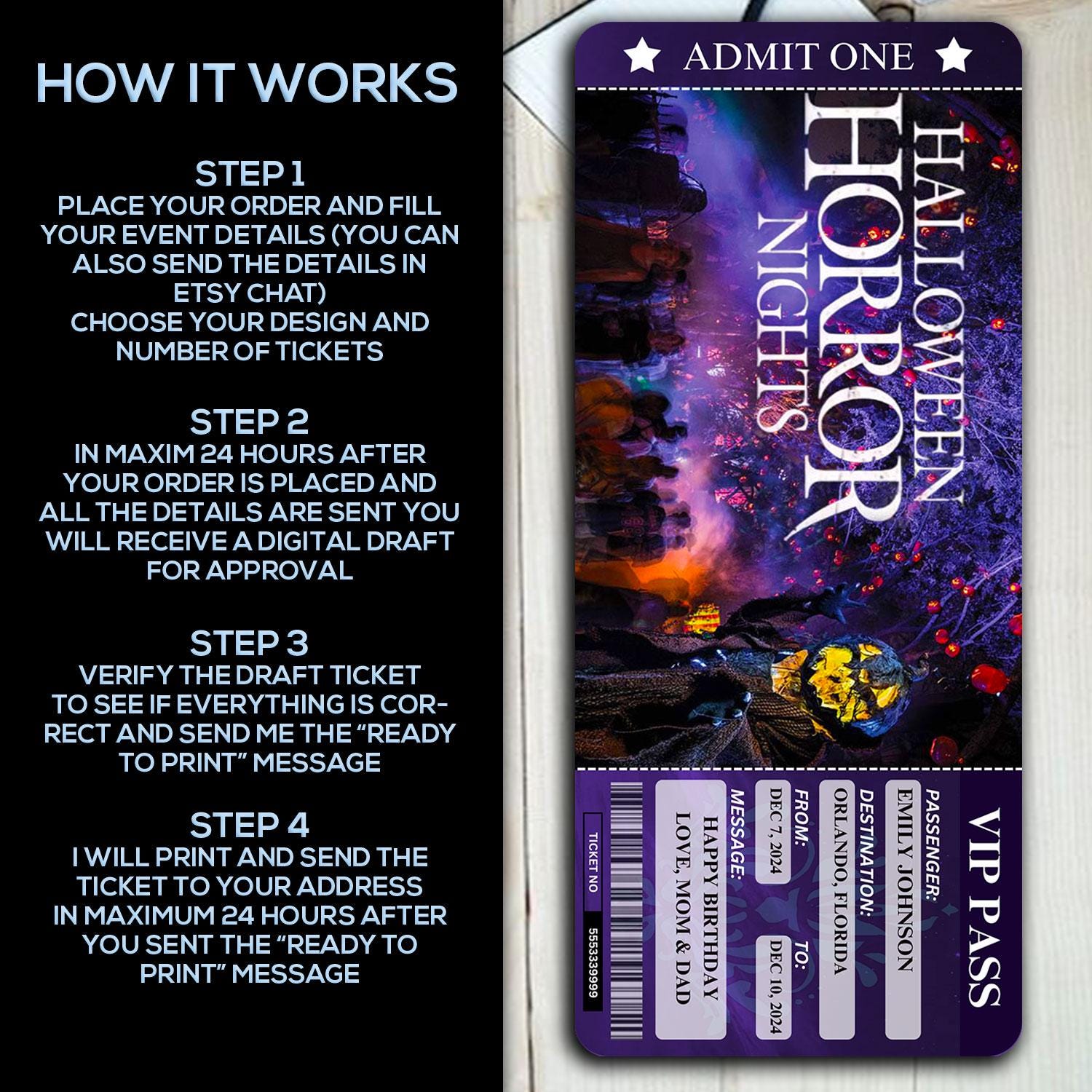 Custom Halloween Horror Nights Ticket | Laminated VIP Pass | Scary