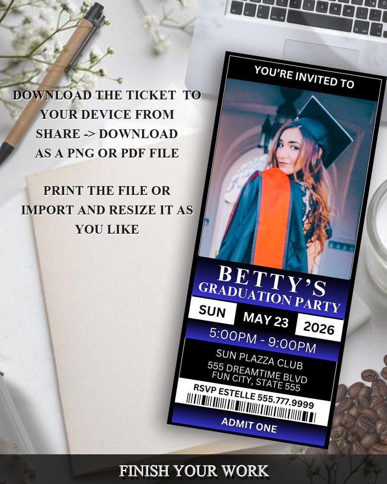 Graduation Ticket Request Editable Graduation Party Ticket Invitation – Printable Photo Grad ...