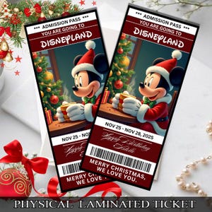Billet surprise de Noël Mickey Mouse pour Disneyland | Révélation de voyage plastifiée | Souvenir des Fêtes