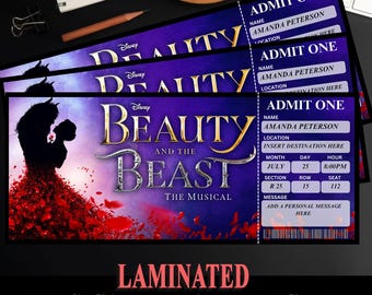Custom Beauty and the Beast Musical Theatre Ticket | West End Broadway Surprise Gift | Personalized Souvenir Keepsake | Request a Design
