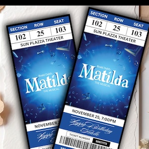 Matilda Musical Ticket • Personalized Broadway Pass • Custom Laminated Gift