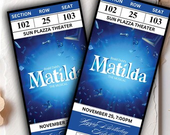 Billet pour la comédie musicale Mathilde • Broadway Pass personnalisé • Cadeau plastifié personnalisé