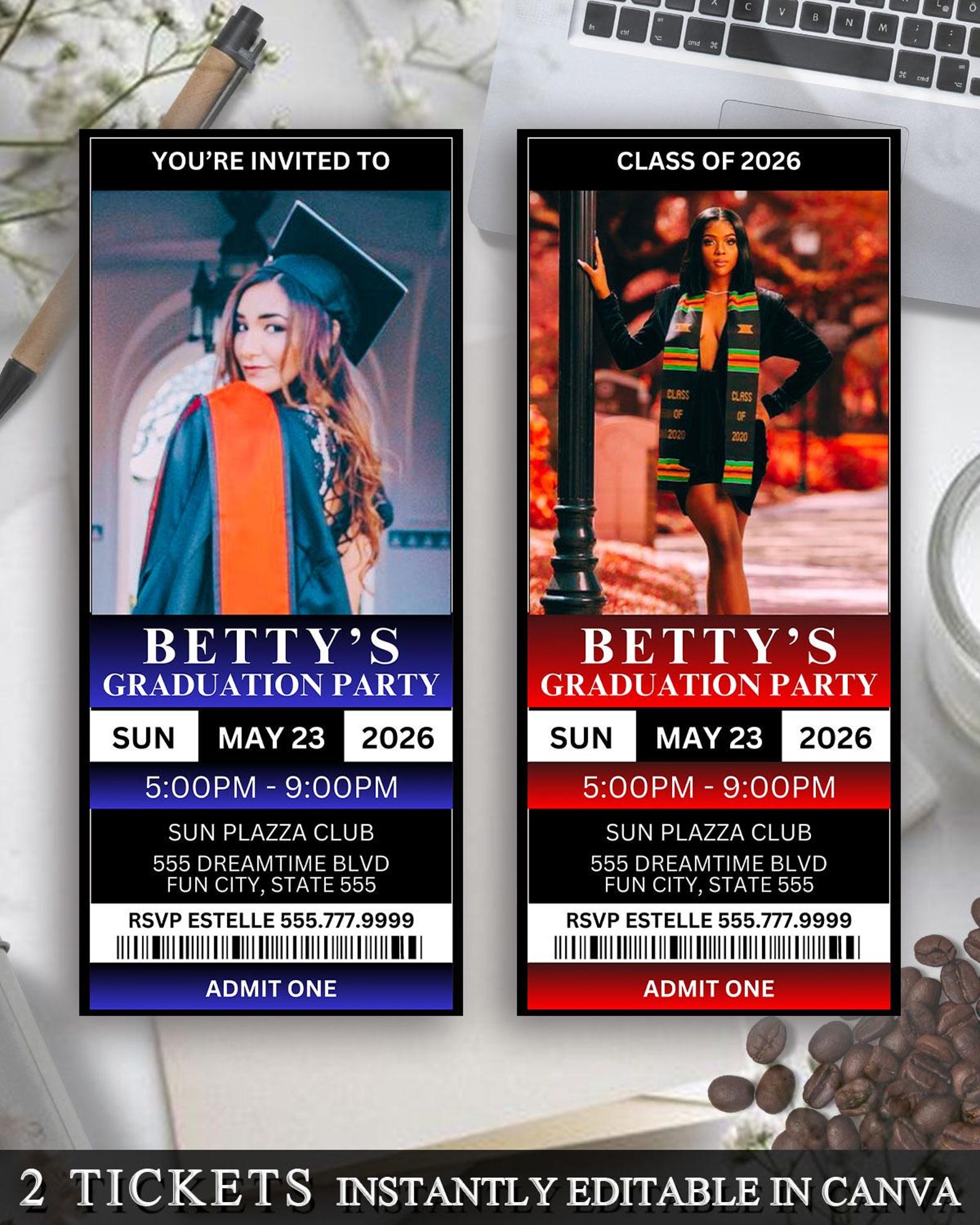 Professional Grad Tickets Editable Graduation Party Ticket Invitation – Printable Photo Grad ...