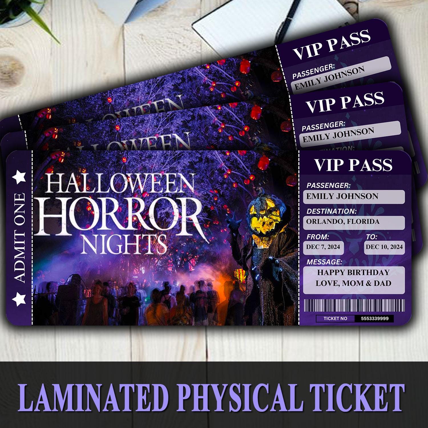 Custom Halloween Horror Nights Ticket | Laminated VIP Pass | Scary