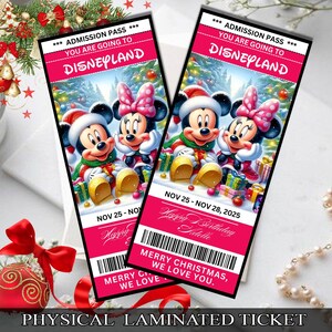 Billet surprise de Noël Mickey et Minnie pour Disneyland | Révélation de voyage plastifiée | Souvenir des Fêtes
