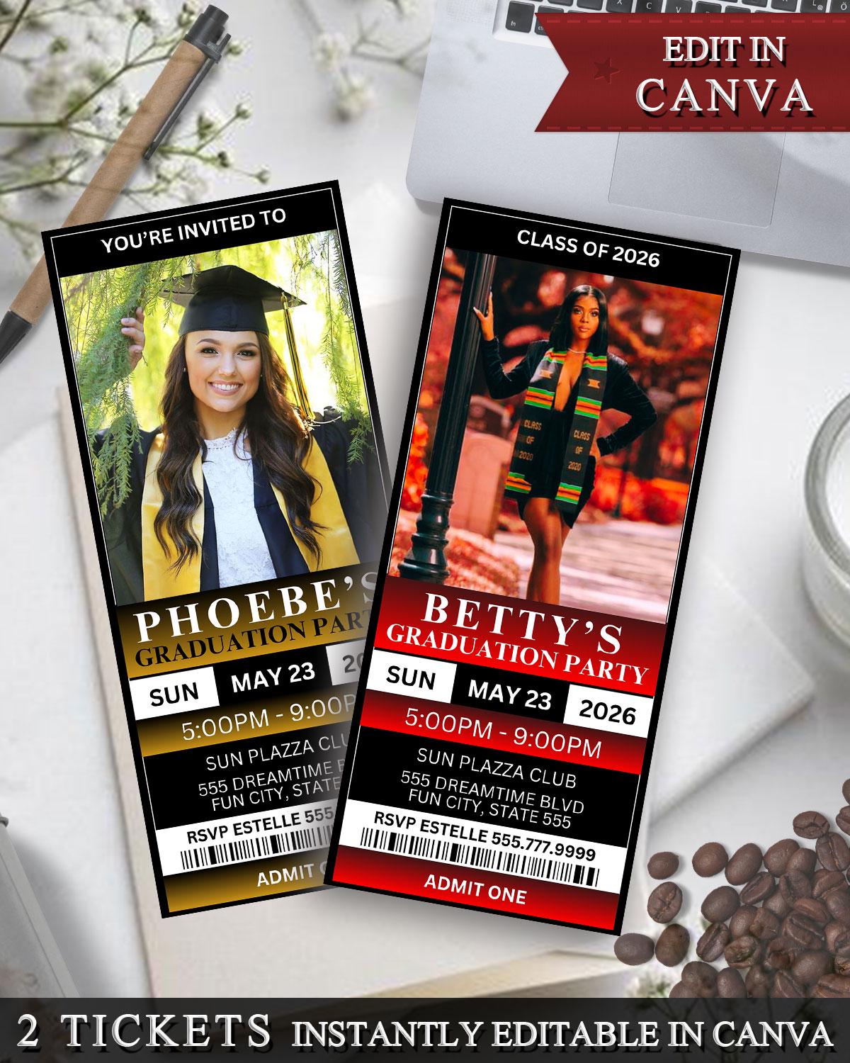 Graduation Ticket Request Graduation Ticket Invitation Template – Editable Canva Graduation Party ...
