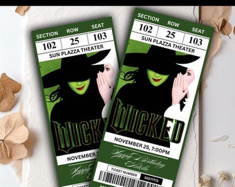 Custom Wicked Musical Theatre Ticket | Personalized Gift Reveal | Editable West End / Broadway Souvenir Keepsake | Physical Ticket