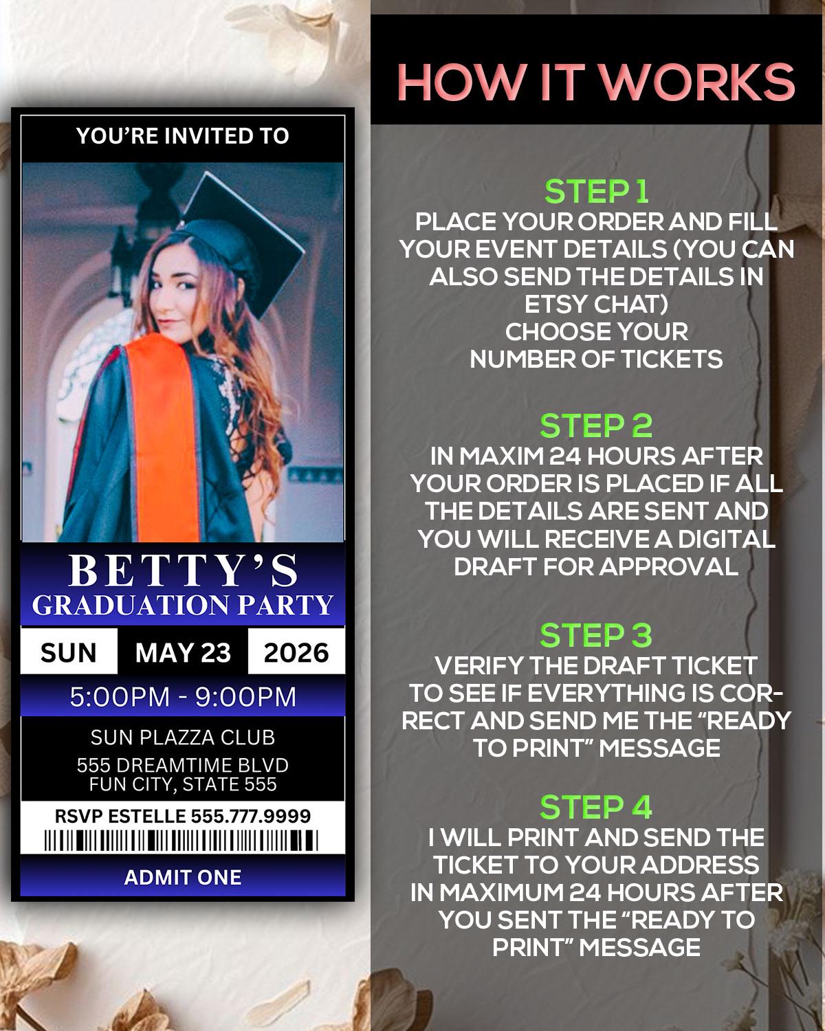 Custom Laminated Graduation Ticket Keepsake – Personalized Class of ...