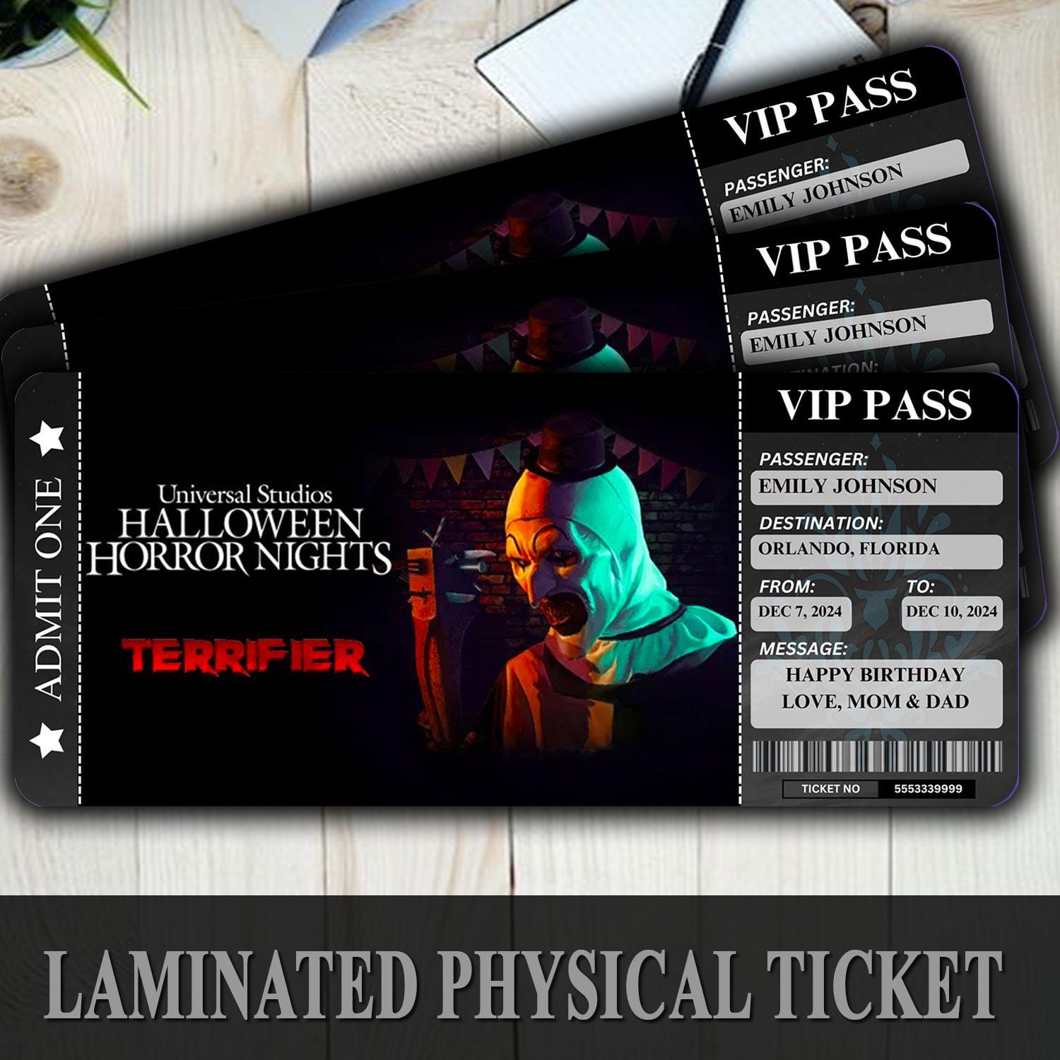 Custom Halloween Horror Nights Ticket | Laminated VIP Pass | Scary