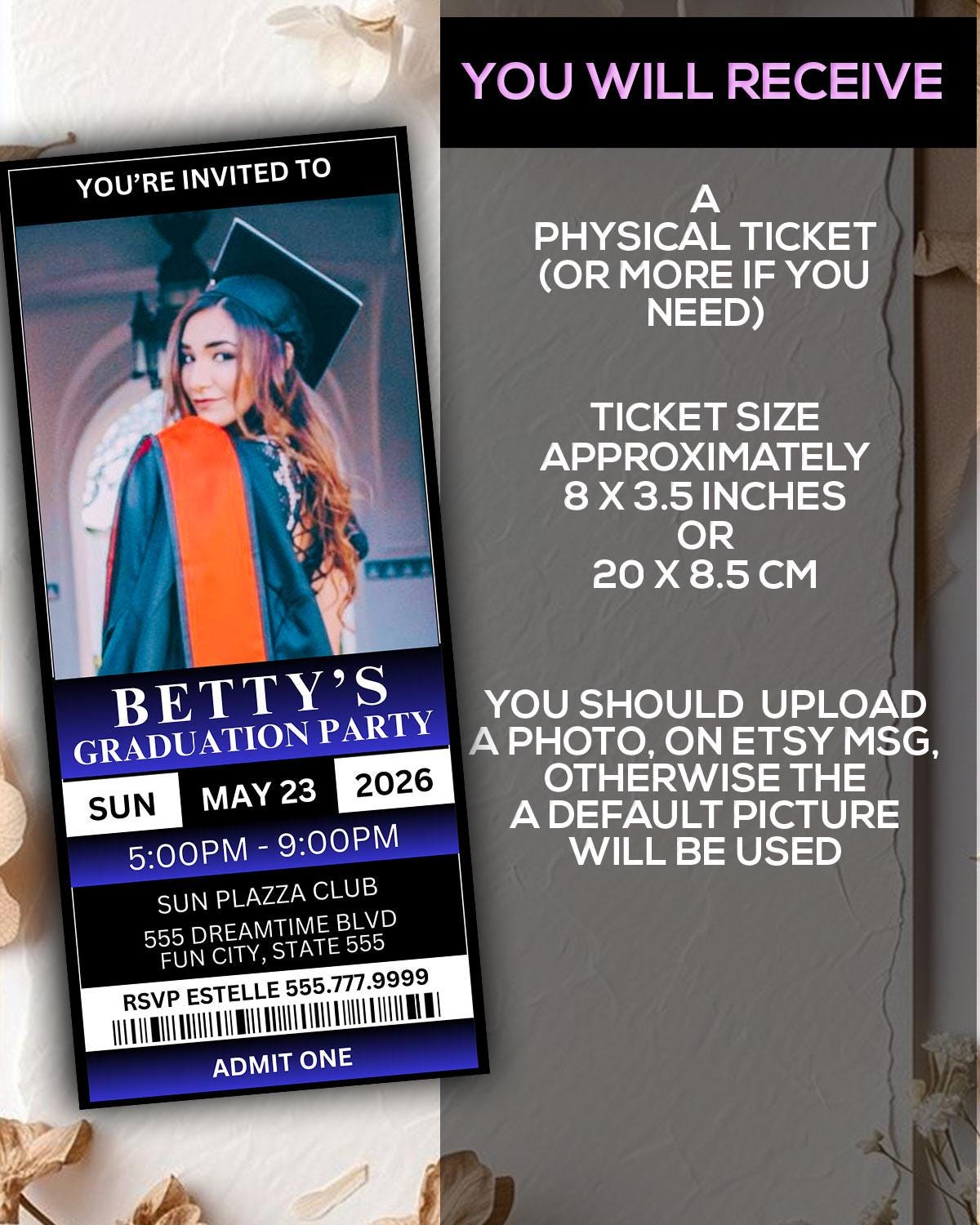 Professional Grad Tickets Custom Laminated Graduation Ticket Keepsake – Personalized Class of ...