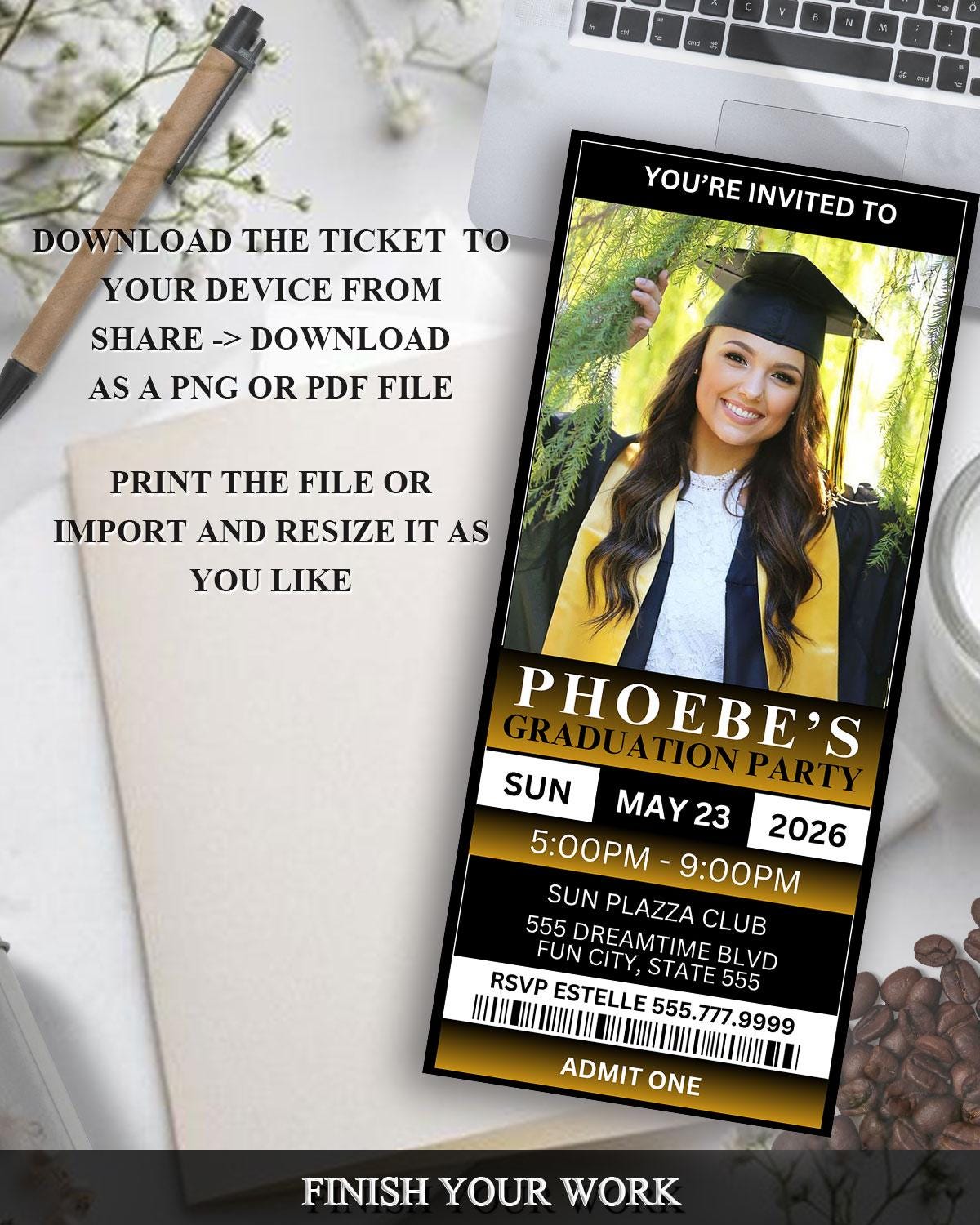 Graduation Ticket Request Graduation Ticket Invitation Template – Editable Canva Graduation Party ...