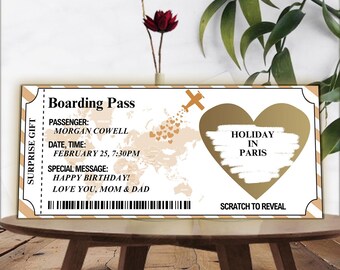Personalized Scratch Reveal Boarding Pass, Scratch Reveal For Surprise Holiday, Surprise Holiday Destination Ticket, Holiday Ticket