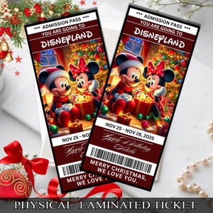Billet surprise de Noël Mickey et Minnie pour Disneyland | Révélation de voyage plastifiée | Souvenir des Fêtes