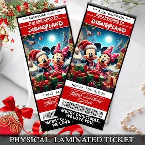 Billet surprise de Noël Mickey et Minnie pour Disneyland | Révélation de voyage plastifiée | Souvenir des Fêtes