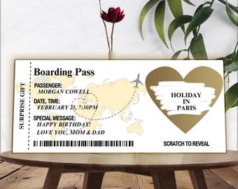 Personalized Scratch Reveal Boarding Pass, Scratch Reveal For Surprise Holiday, Surprise Holiday Destination Ticket, Holiday Ticket