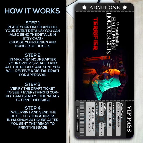 Custom Halloween Horror Nights Ticket | Laminated VIP Pass | Scary