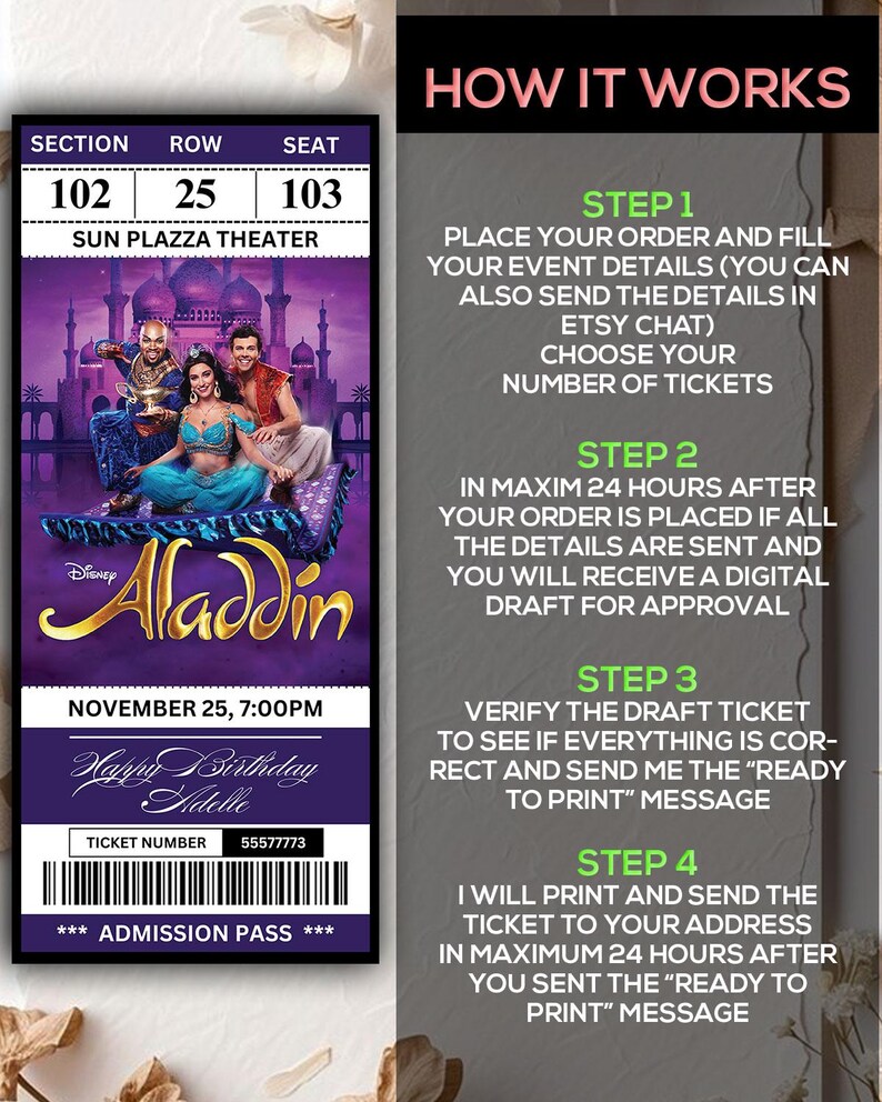 Aladdin Musical Ticket | Custom Laminated Theatre Keepsake ...