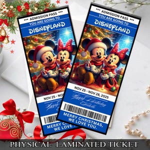 Billet surprise de Noël Mickey et Minnie pour Disneyland | Révélation de voyage plastifiée | Souvenir des Fêtes