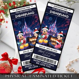 Billet surprise de Noël Mickey et Minnie pour Disneyland | Révélation de voyage plastifiée | Souvenir des Fêtes