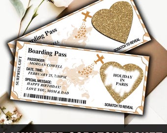 Personalized Scratch Reveal Boarding Pass, Surprise Holiday Ticket