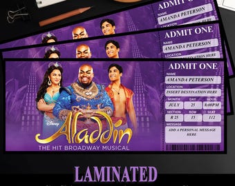 Custom Aladdin Musical Theatre Physical Ticket | West End Broadway Surprise Gift Reveal | Personalized Souvenir Keepsake | Request a Design