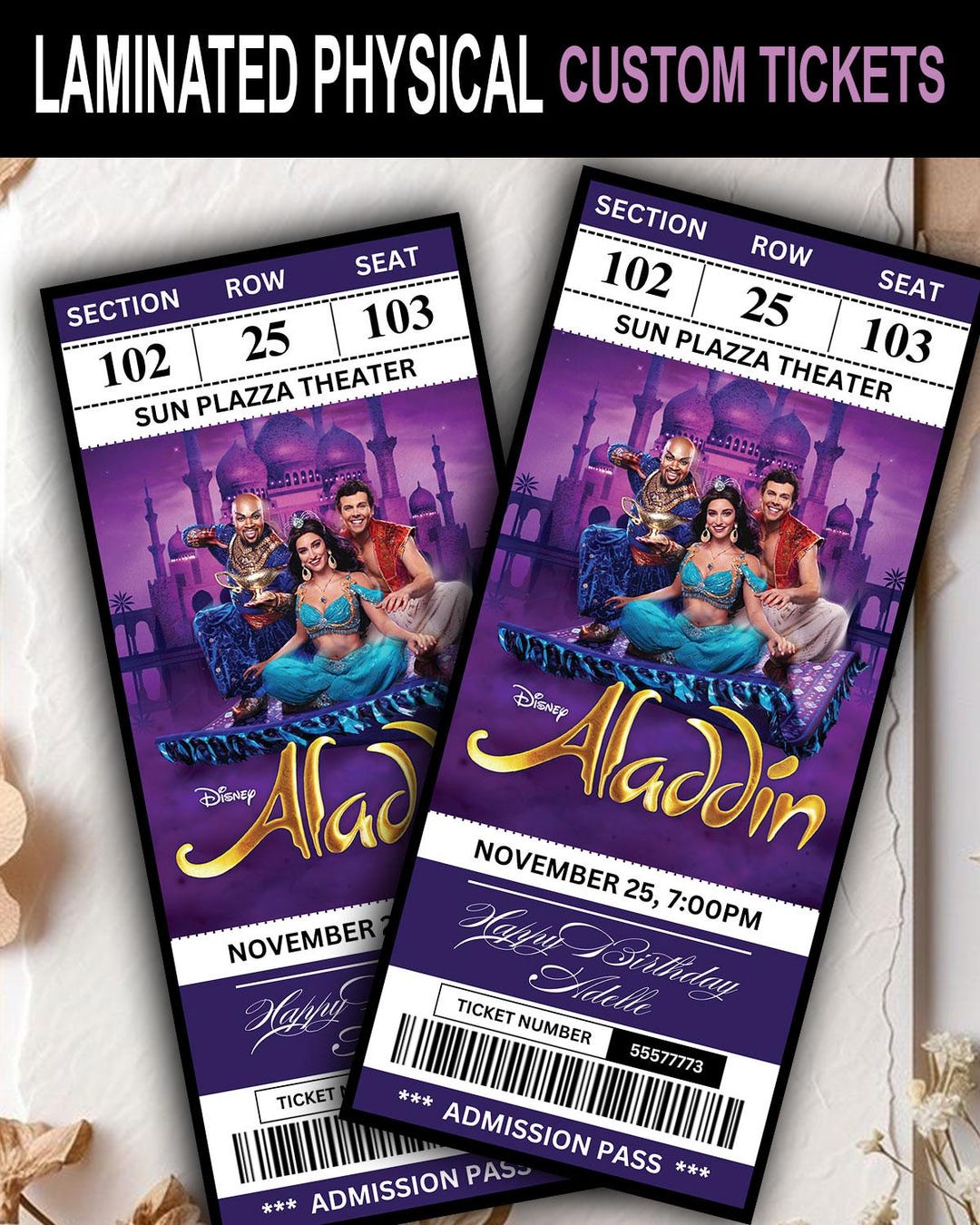 Aladdin Musical Ticket | Custom Laminated Theatre Keepsake ...