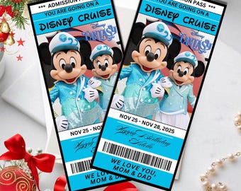 Disney Cruise Surprise Ticket – Laminated Disney Fantasy Gift Pass for Kids or Adults – Trip Reveal Boarding Pass – Custom Keepsake