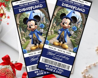 Mickey Mouse Surprise Disneyland Disney World Ticket | Laminated Trip Reveal Gift | Disney World Keepsake
