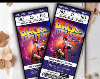 Custom Laminated Back To The Future Ticket | Personalized Event Keepsake | Musical Theatre | Fake Broadway Ticket Souvenir