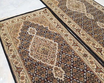 Hand-Knotted Wool Runner Rug- Black & lvory Oriental Vintage Floral Kitchen Wool Hallway Runner, kitchen runner,Oriental Medallion Design