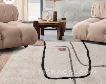 Hand-Knotted Wool Rug – Modern Abstract Geometric Art, Neutral Tones