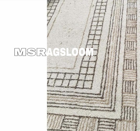 手織りの幾何学模様ウールエリアラグ - ニュートラルモダンボヘミアン