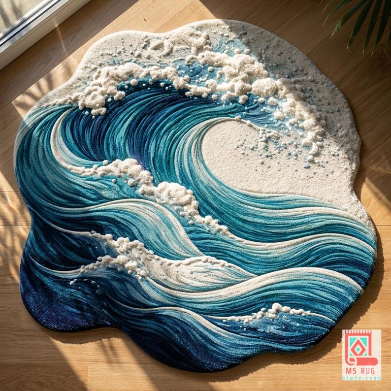 Wave Rugs Ocean Wave Hand-tufted Rug - Large Irregular Shaped Area Rug for Living ...