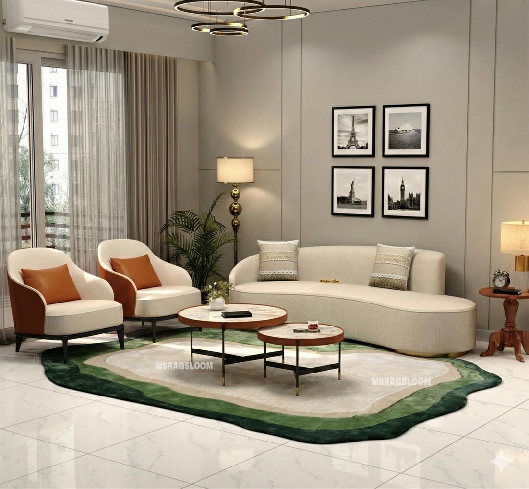Rcc Rugs Handtufted Wool Rug- Organic Shaped Green Area Rug – Modern Abstract ...