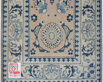 Handmade Blue & Ivory Ziegler Runner Rug – Traditional Wool Hallway Carpet in hand knotted.