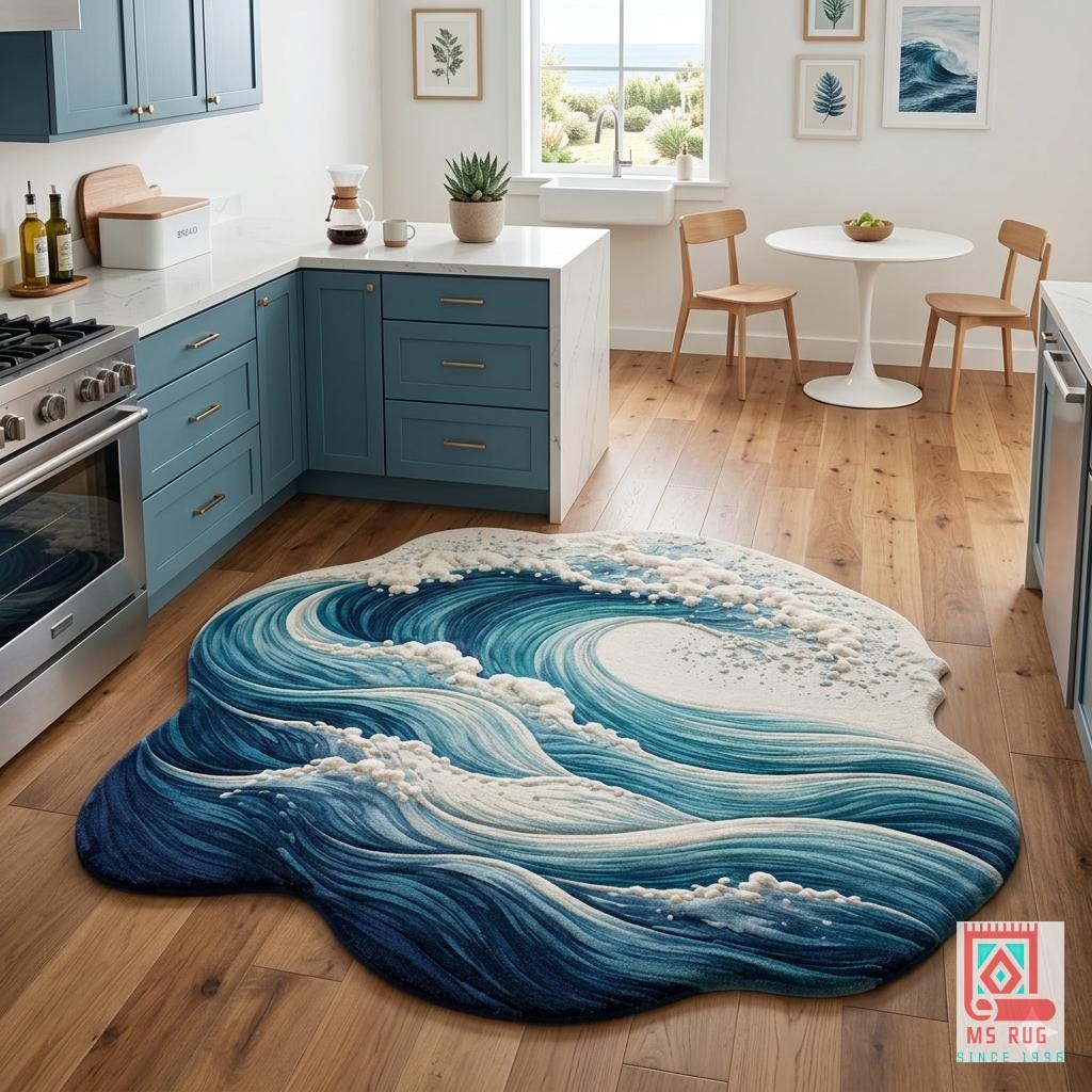Wave Rugs Ocean Wave Hand-tufted Rug - Large Irregular Shaped Area Rug for Living ...