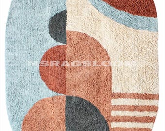 Handmade SAZDFY MODERN abstract area  rug in handknotted.