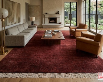 Hand Knotted Wool Rug, Burgundy Maroon Area Rug, Luxury Red Carpet, Large Living Room Rug, Handmade Custom Size Carpet.