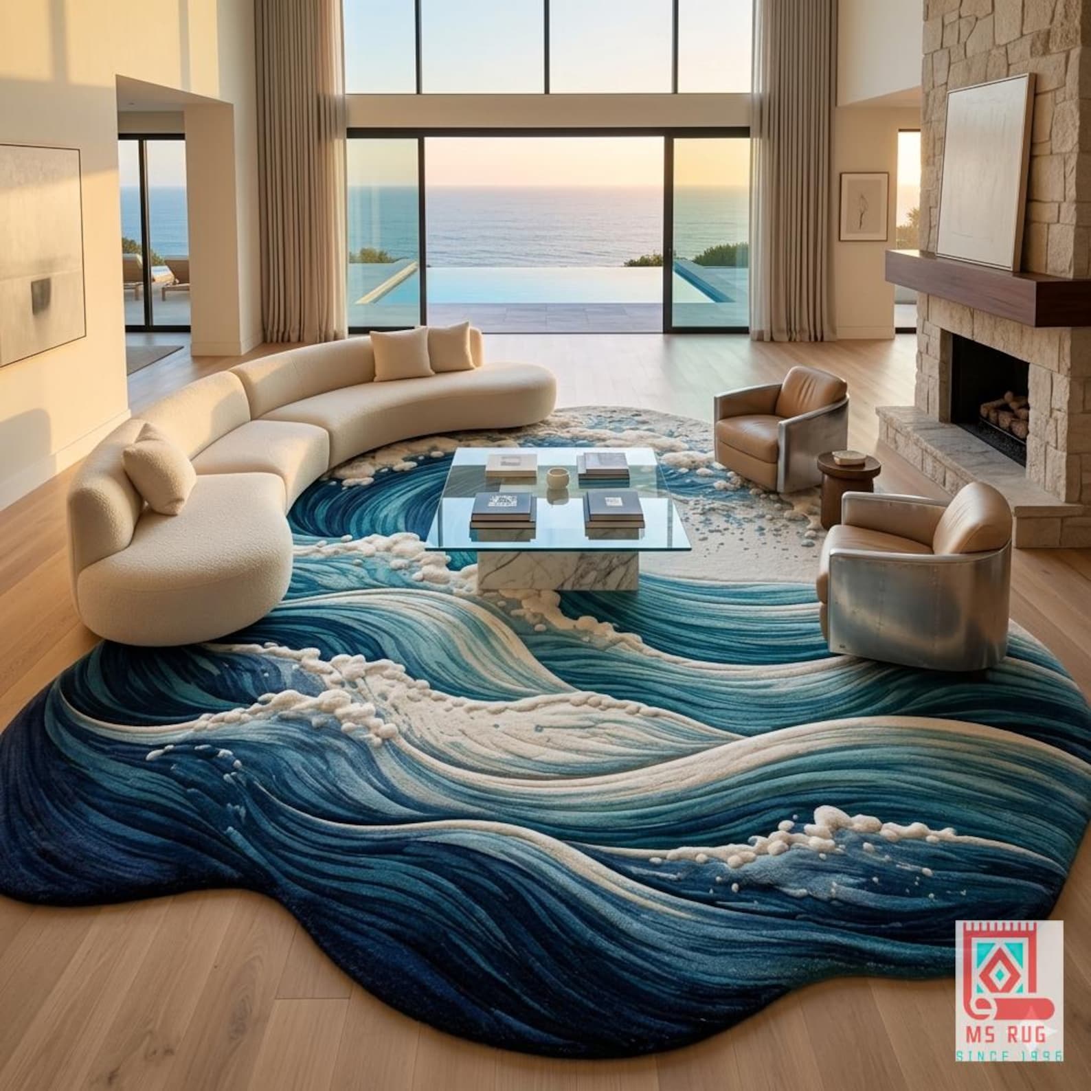 Ocean Wave Hand-Tufted Rug