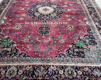 Handknotted Wool Rug:  luxurious old Persian Style Red Floral Medallion rug.