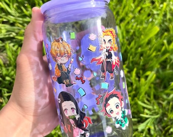 Slayer 16oz glass purple tumbler with acrylic straw and lid