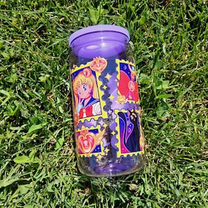 sailor moon 16oz purple tumbler with acrylic plastic straw and lid