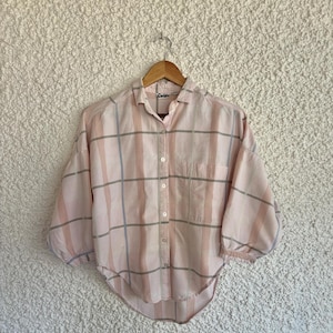 80s Vintage Plaid Button Down Women&#39;s Shirt