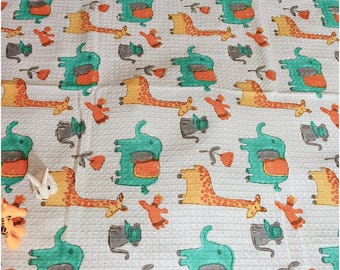 Jungle themed block printed waffle bath towel - Green