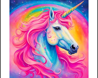Unicorn, unicorn poster, unicorn wall art, pink unicorn, unicorn with rainbow