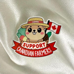 Bonita calcomanía de vinilo de castor para apoyar a los agricultores canadienses. Ideal para laptop, equipaje, funda de teléfono, auto, agenda y botella de agua.