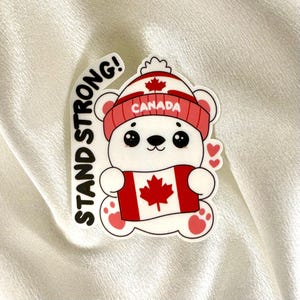 Leuke vinylsticker met sterke ijsbeer en Canadese vlag | Esthetische waterdichte sticker voor laptop, bagage, telefoonhoes, auto en bidon