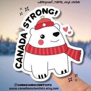 Cute Canada Strong Winter Polar Bear Vinyl Sticker | Aesthetic Waterproof Laptop, Luggage, Phone Case, Car, Planner & Water Bottle Decal