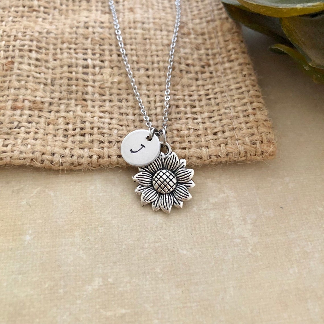Sunflower Necklace Sunflower Charm Silver Necklace Gift for Etsy