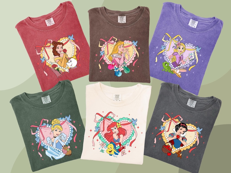 Camiseta de Princesas Disney Comfort Colors®, Sudadera de Cenicienta, Camiseta de Blancanieves, Camiseta de La Sirenita, Camiseta de Rapunzel, Camiseta de Aurora, d049 imagen 1